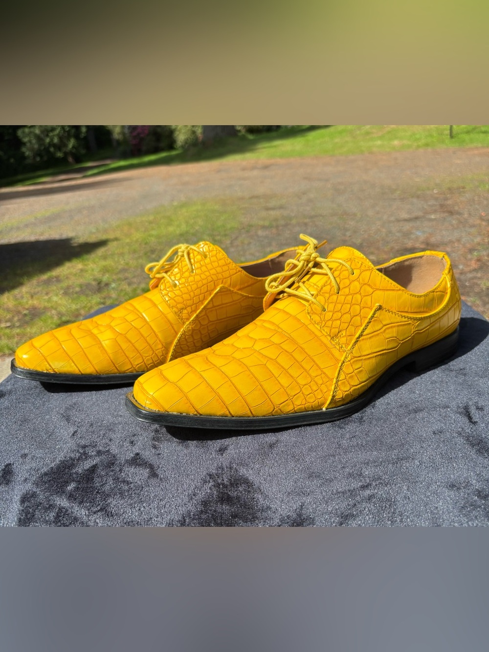 Men's Yellow Croc-Embossed Derby Shoes